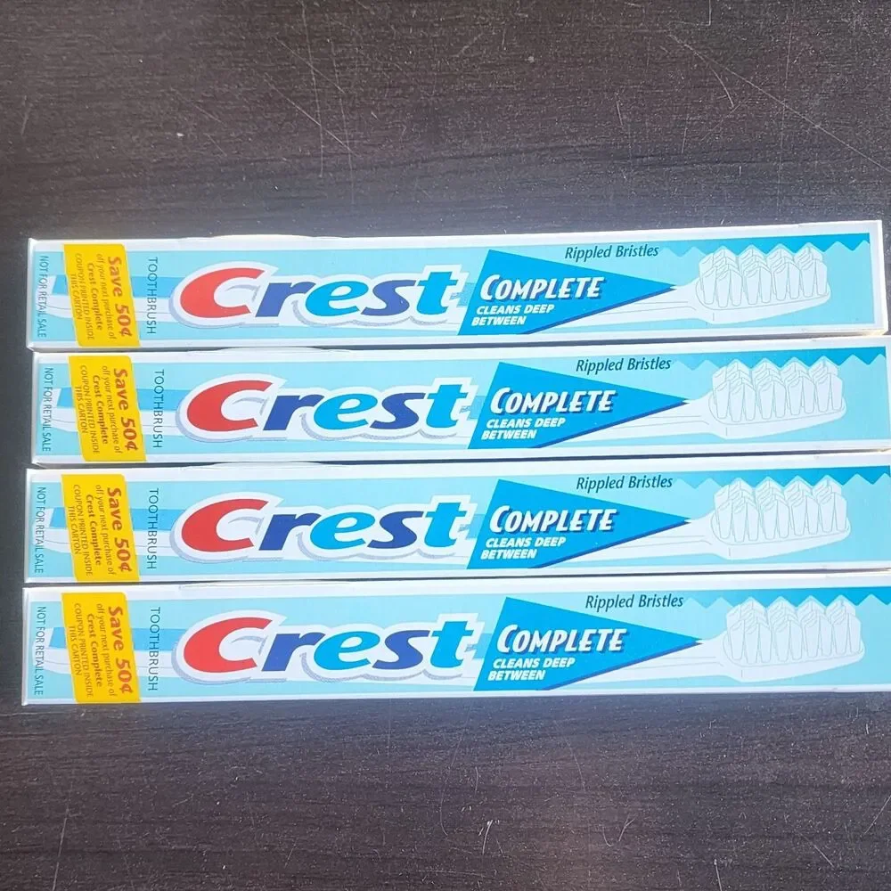 Lot of 4 VTG 1990s Crest Complete Toothbrushes Rippled Bristles Soft New Sealed